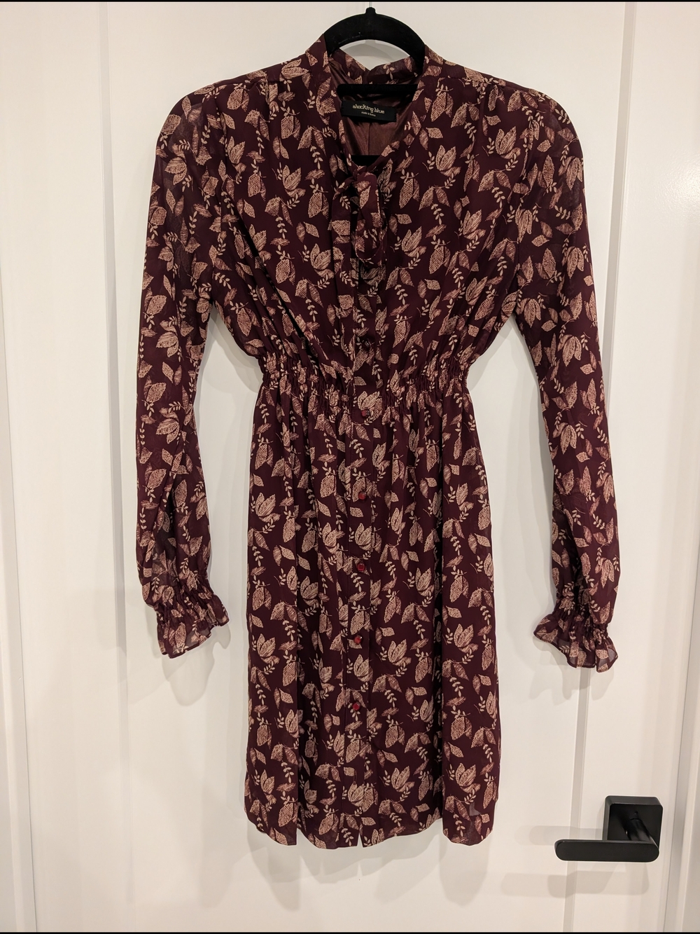 a new day Burgundy Floral Tie-Neck Long Sleeve Dress